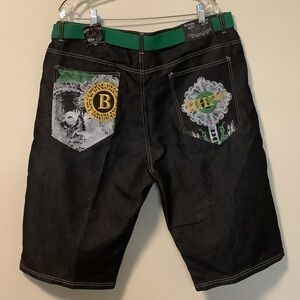 Beverly Hills Polo Club Mens Onyx Black Denim Shorts Embroidered Size 42 M3332VW